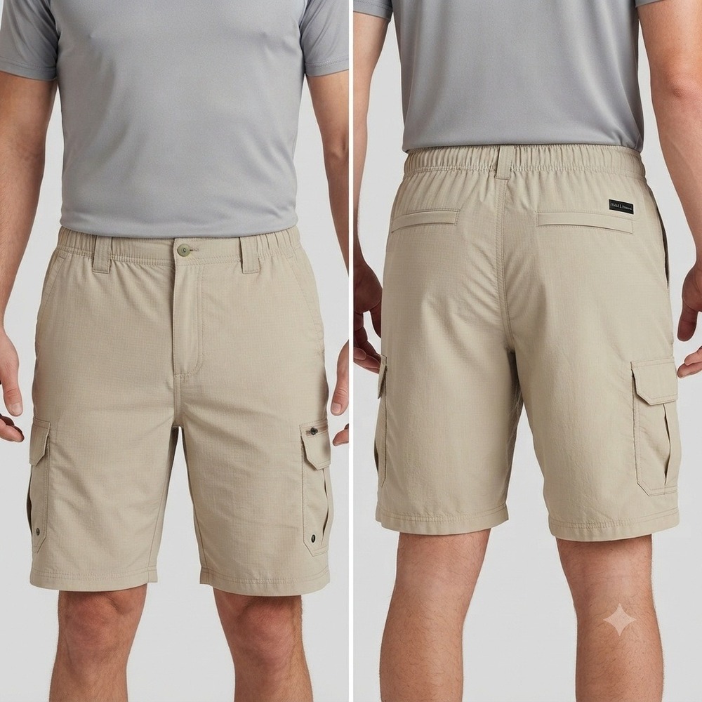 Field & Stream Shorts Mens Khaki XXL 44-46 Nylon Ripstop Cargo Tan Fishing *Flaw